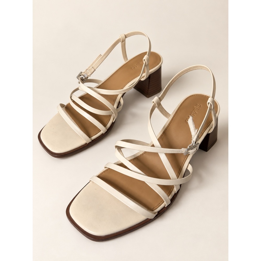 Madewell Cream Leather Strappy Block Heel Square Toe Sandals Size 10